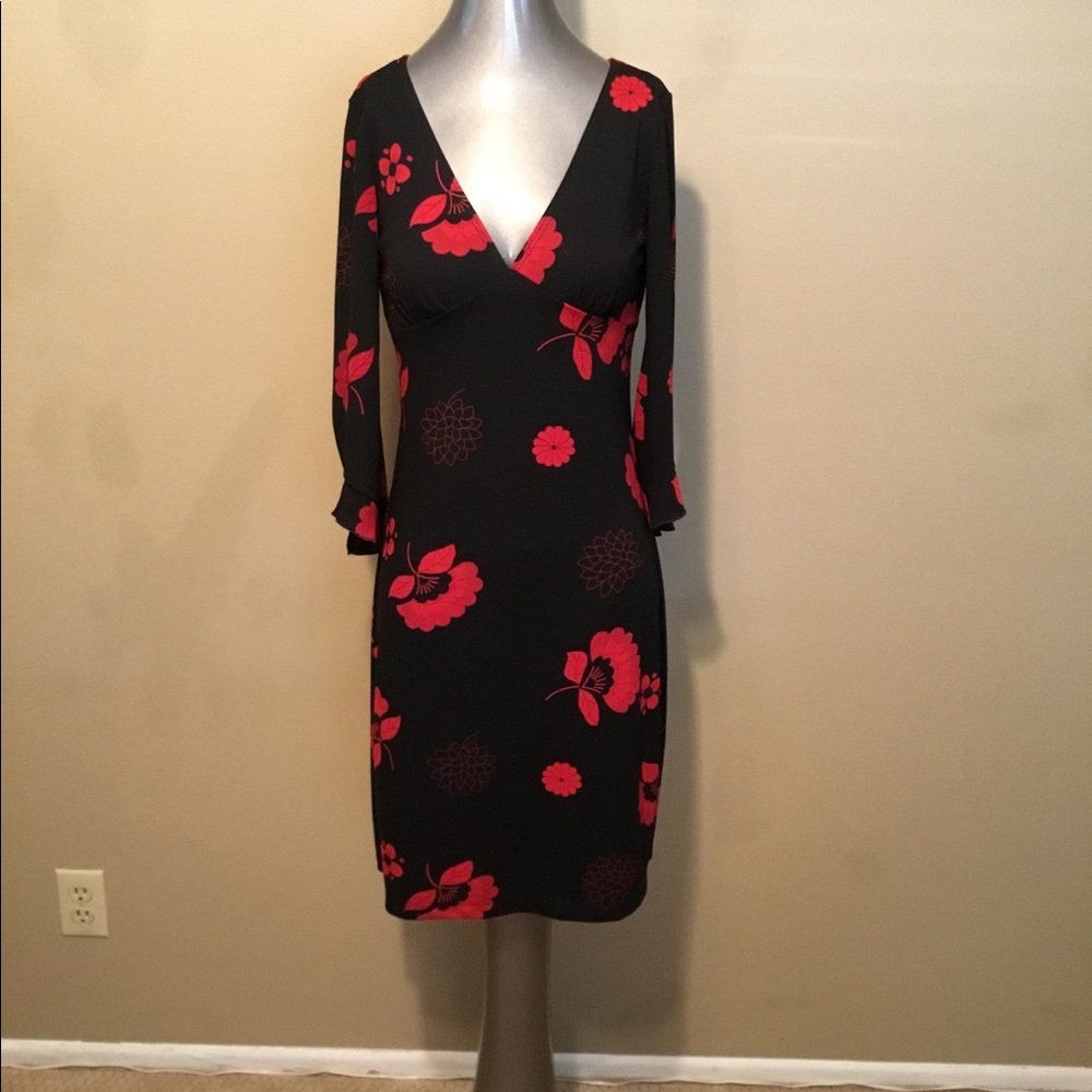 Vintage Faith Love Passion black floral dress EUC